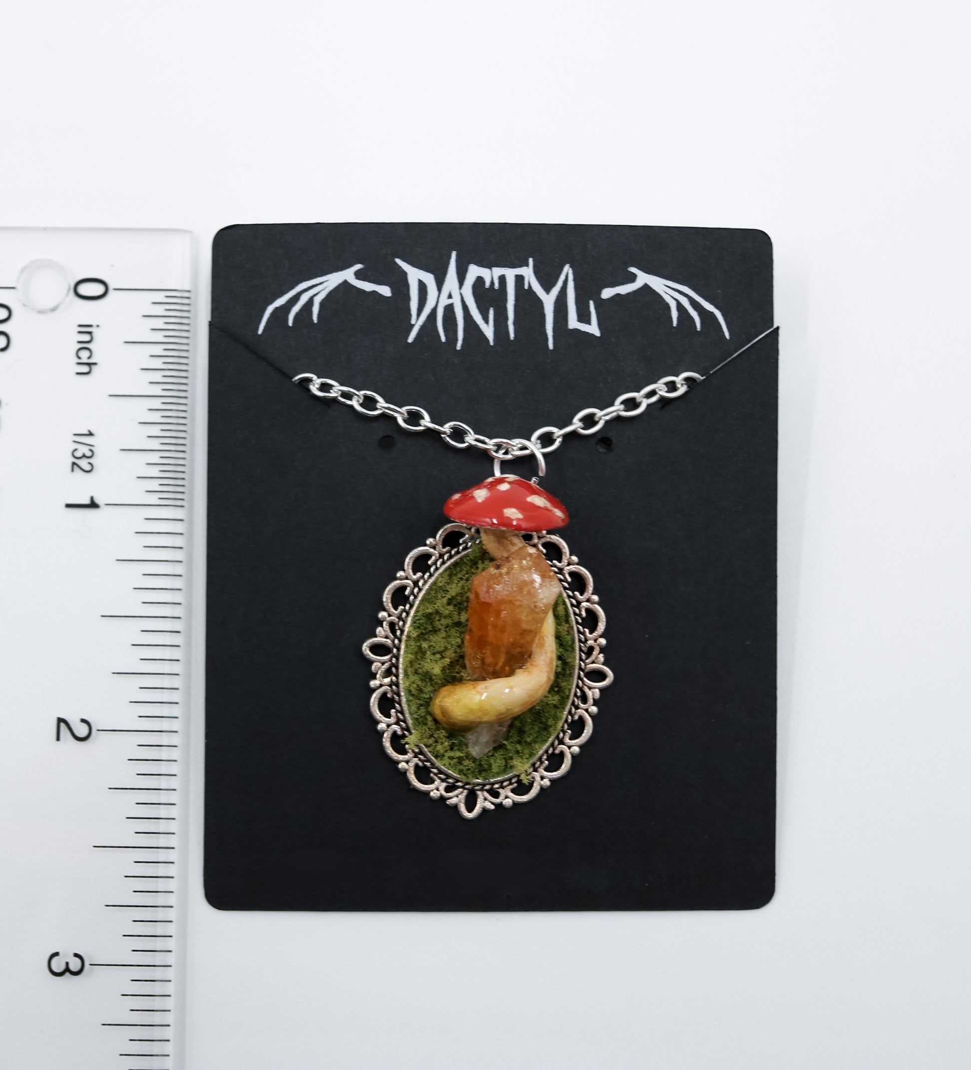 Amanita Mushroom Moss Citrine Crystal Necklace Jewelry 