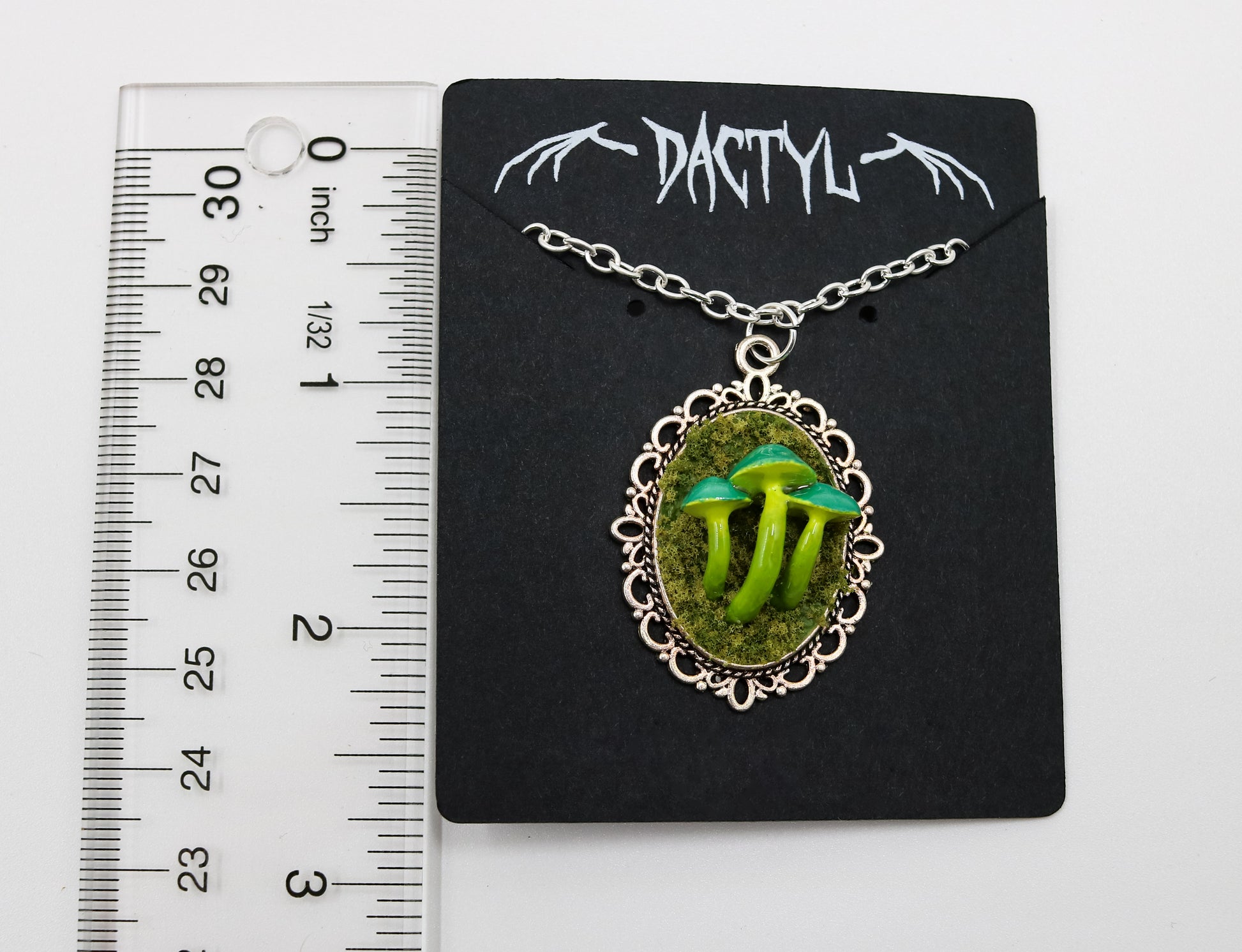 Mushroom jewelry green necklace