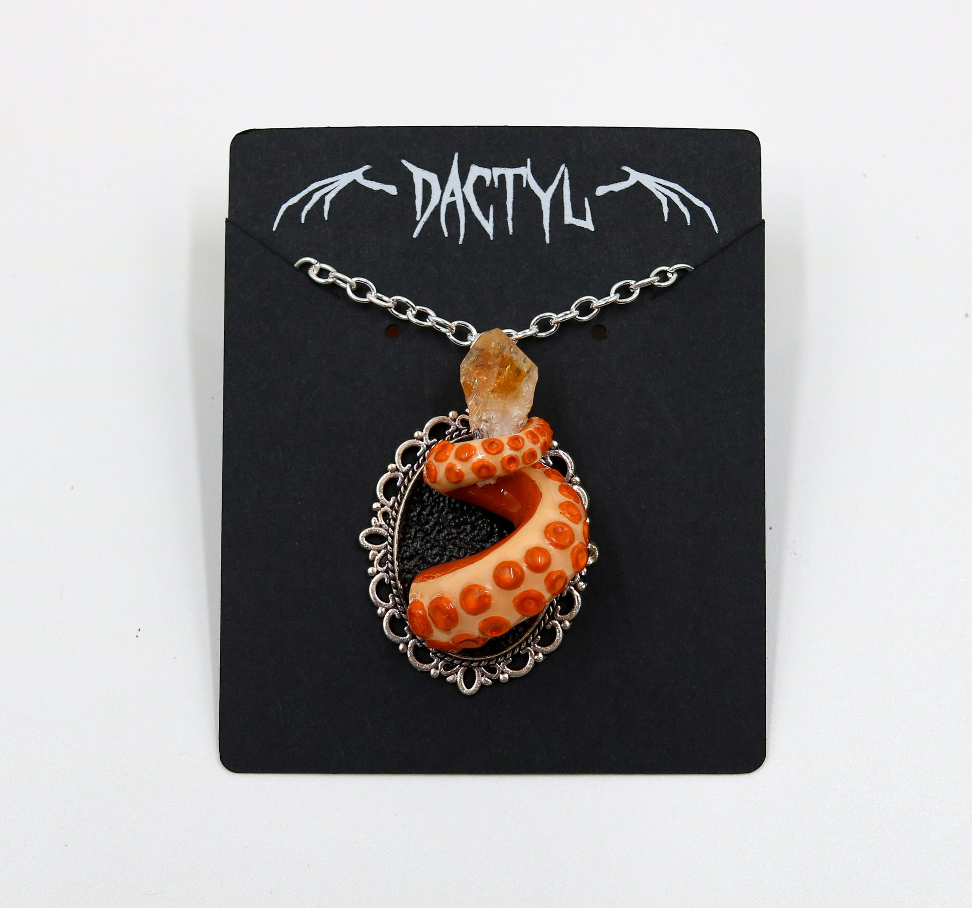 Orange Octopus Tentacle Citrine Crystal Necklace 