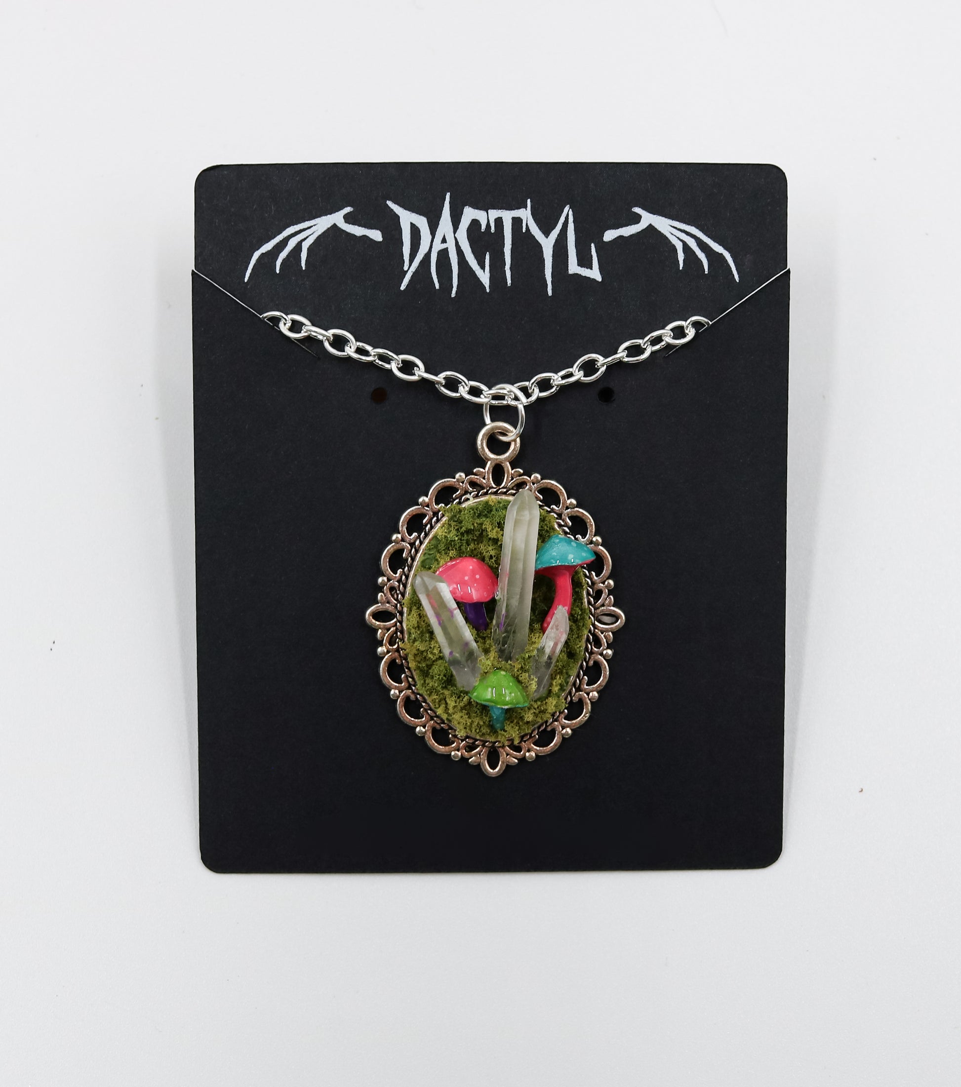 Quartz Crystal Mushroom Trio Necklace – Handmade Polymer Clay