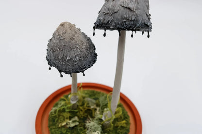 Shaggy mane ink cap mushroom sculpture